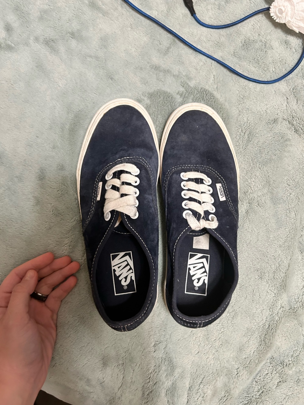 Vans Navy Suede Low-Top Sneakers with White Laces